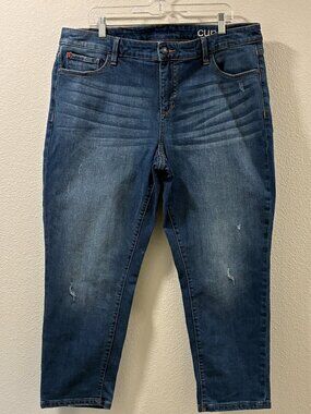 SLINK "Eleanor" Curvy/Boyfriend High-Rise Skinny Jeans Distressed Blue Women 16